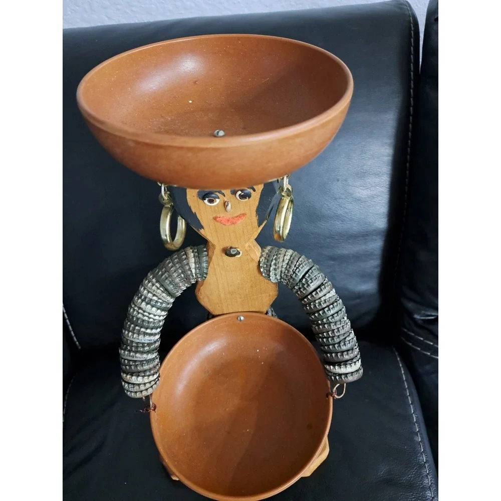Vintage Bottle Cap Art Man Figure‎ With Two Bowls